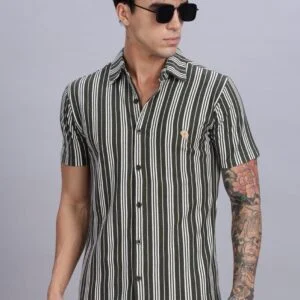 PR3-08|| OLIVE STRIPES|| Half Sleeve Shirt