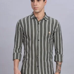 PR3-08 || OLIVE STRIPES || Full Sleeve Shirt