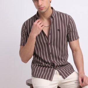 LS005||Brown stripes|| Half Sleeve Shirts || 100% Cotton